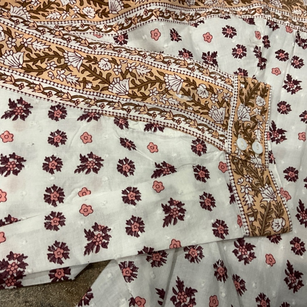 Cleobella White Blouse with Rust Floral Motif and Brown Trim - Picture 8 of 12